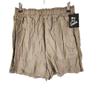 Juniors Art Class Brown Linen Paper Bag Shorts Elastic Waist 3" Inseam Size XL
